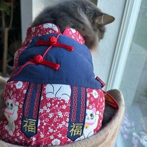 Stylish Red and Blue Cat Kimono
